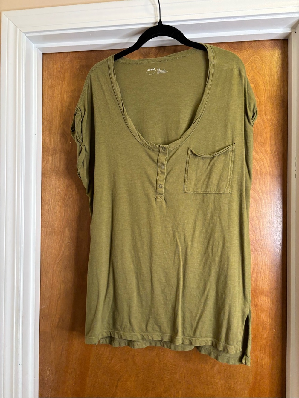 aerie Olive Green Short Sleeve Pocket Henley